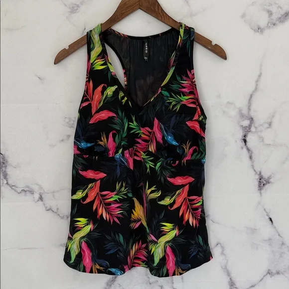 TORRID Black Multicolor Floral Print Swim Tank Top Size 1X - Picture 2 of 9